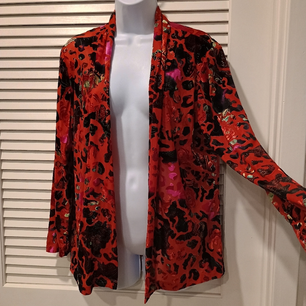 Drapers&Damons Petite Vibrant Red and Black Velvet Patterned Jacket Size Unknown